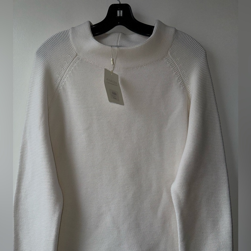 New Kinross Nochi Garter Stitch Pullover Funnel Off-White Cowl Neck Sweater - Picture 4 of 12